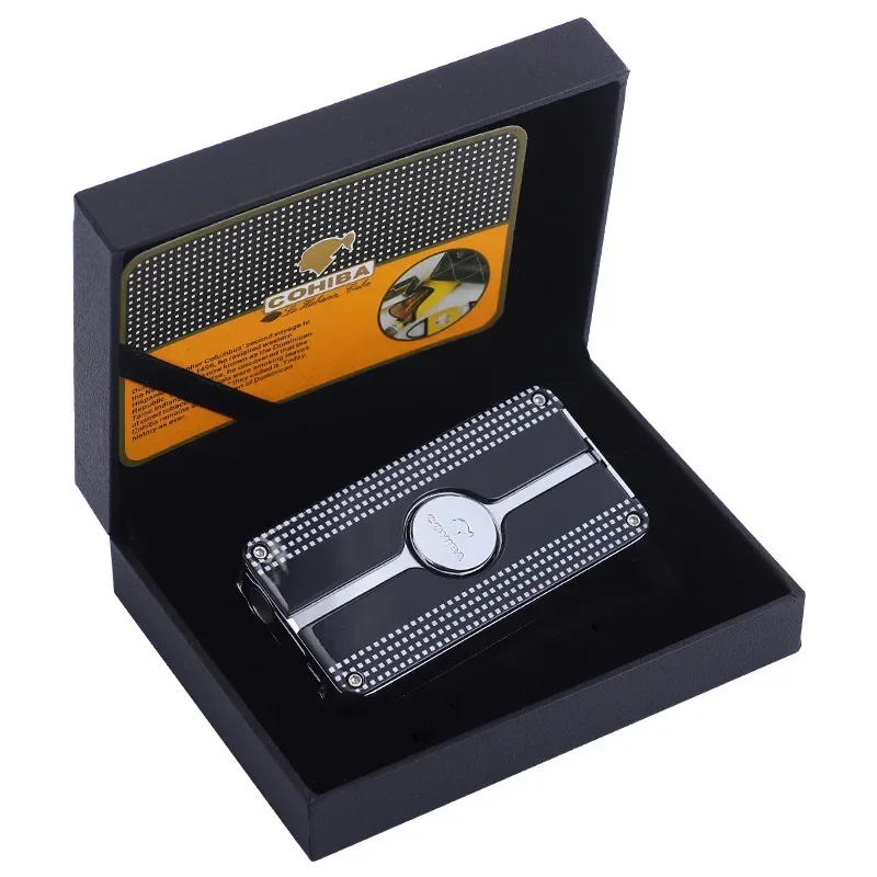 COHIBA Cigar Metal Windproof Lighter 3 Jet Blue Flame Gas Torch Butane Lighter Cutter Sharp Cigar Accessories With And Gift Box