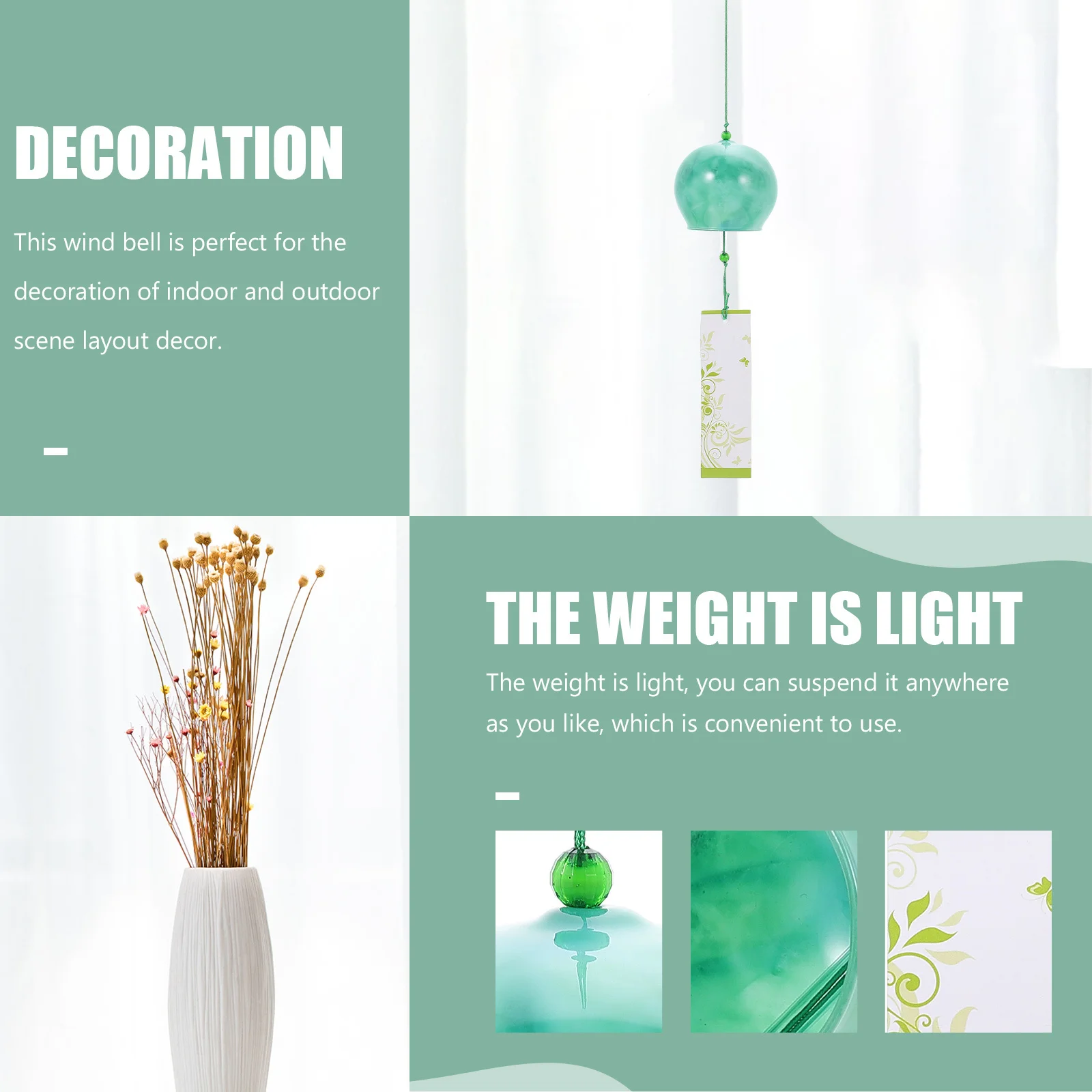 

Premium Glass Wind Chime Japanese Marbling Design Indoor Outdoor Hanging Bell Decor Glass Wind Chime