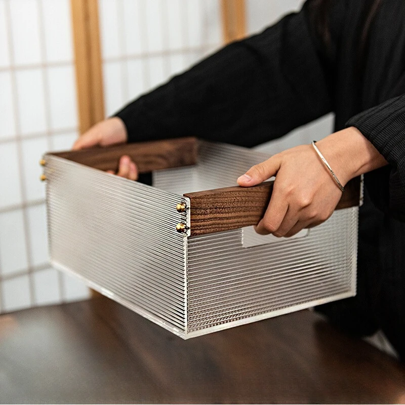 

Акриловый органайзер для косметики из орехового дерева, большой настольный ящик для хранения, прямоугольная книжная полка, органайзер, многоцелевой домашний органайзер для хранения нижнего белья