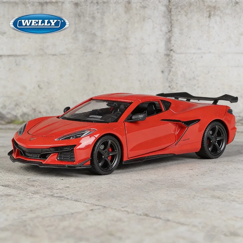 웰리 1:24 쉐보레 코르벳 Z06 2023 합금 스포츠카 모델 다이캐스트 메탈 트랙 레이싱카 차량 모델 시뮬레이션 어린이 선물