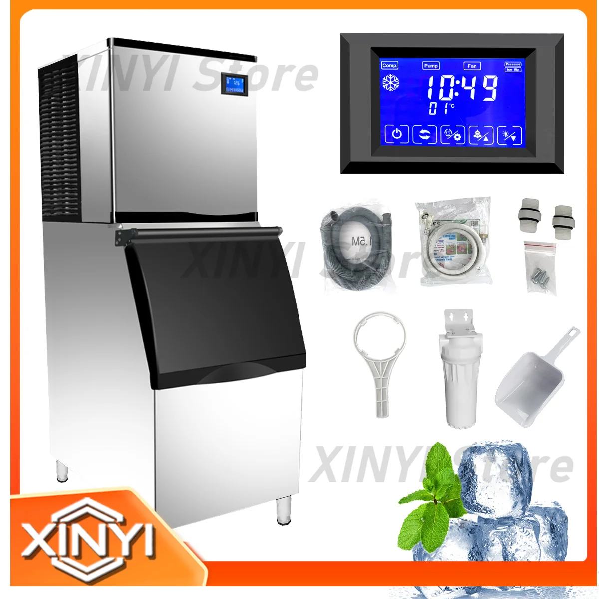 Industrial Capacity Cube Ice Maker Stainless Steel with Motor for Cold Drink Shops