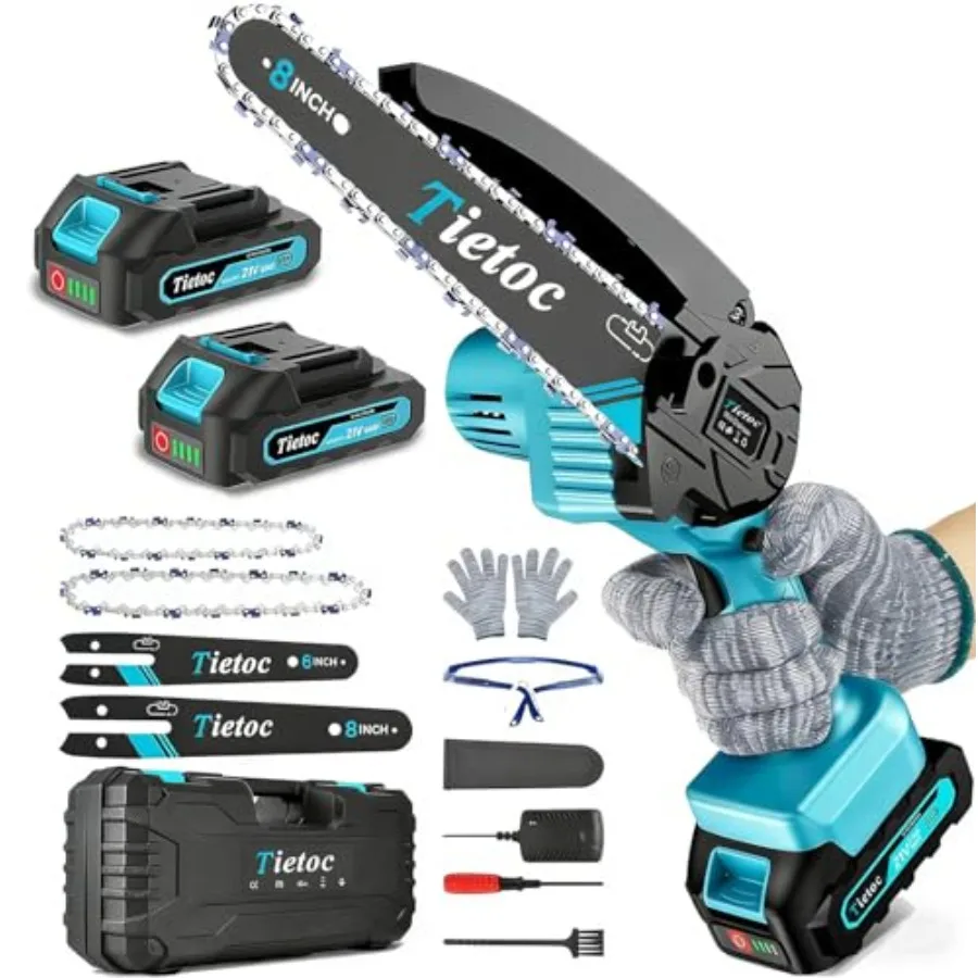 

Mini cordless 8-inch and 6-inch portable electric chainsaw for tree trimming cutting wood and gardening lithium battery-powered