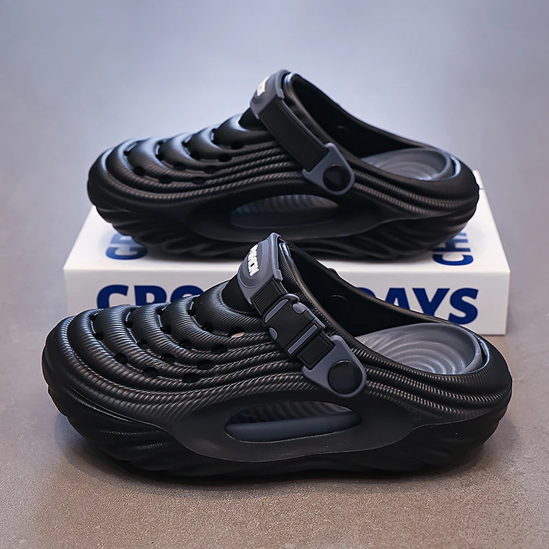 Children Garden Clogs Lightweight EVA Hollow Design Anti Slip Thick Sole Adjustable Heel Strap Kids Beach Casual Sandals