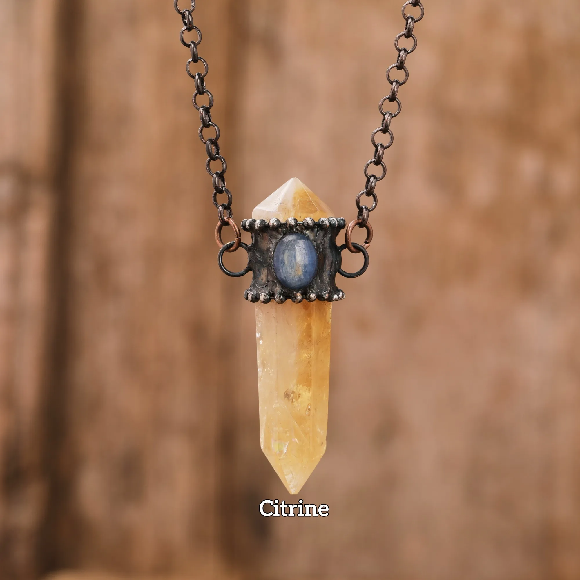 

Natural Crystal Quartz Stone Double Point Hexagon Pendant Kyanite Antique Bronze Necklaces Designer Gifts