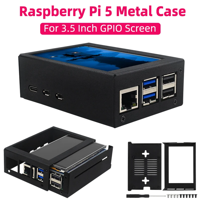 Корпус для Raspberry Pi 5 металлический, 3,5 дюйма, с сенсорным экраном