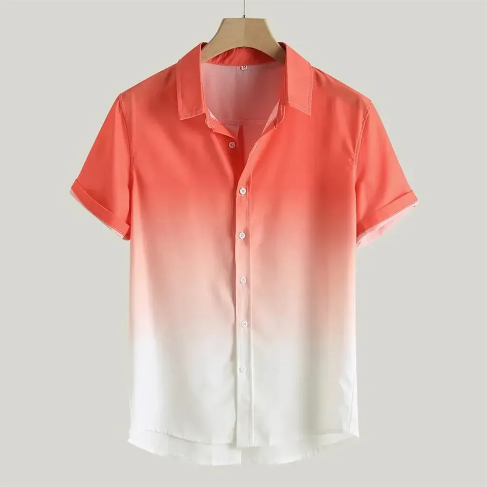 Camisas de manga corta a la moda de verano para hombre, Tops con estampado de Color degradado, camisas informales de negocios, camisetas de calle para todos los días, S-5XL de gran tamaño