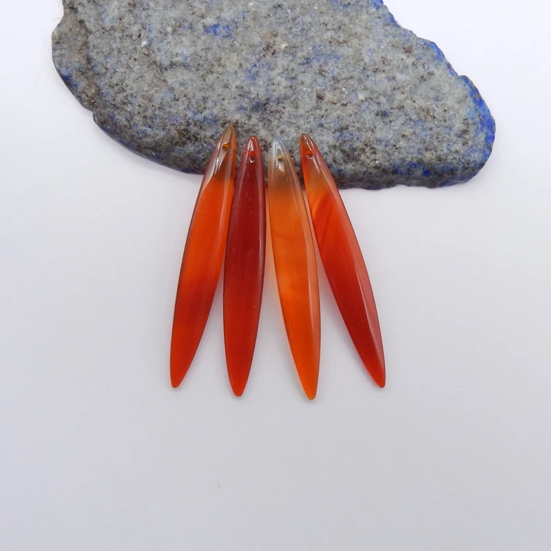 

4PCS Red Agate Earring Beads 54x8x4mm Natural Stone Semi-Precious 9.2g Fashion Jewelry Women's DIY Gemstone Accessories
