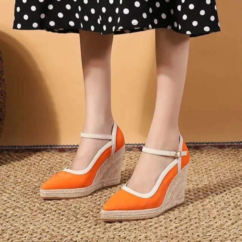 

2025-лодочки, женская обувь, женские туфли на высоком каблуке, черные туфли на танкетке для