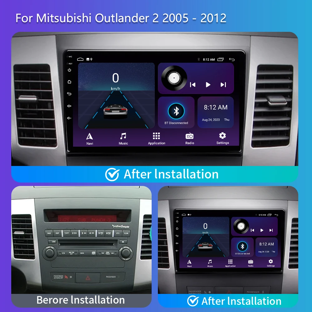 2 Din Android 13 For Mitsubishi Outlander 2 2005-2012 Car Radio Multimedia Video Player Navigation GPS 4G Carplay Auto DVD Wifi