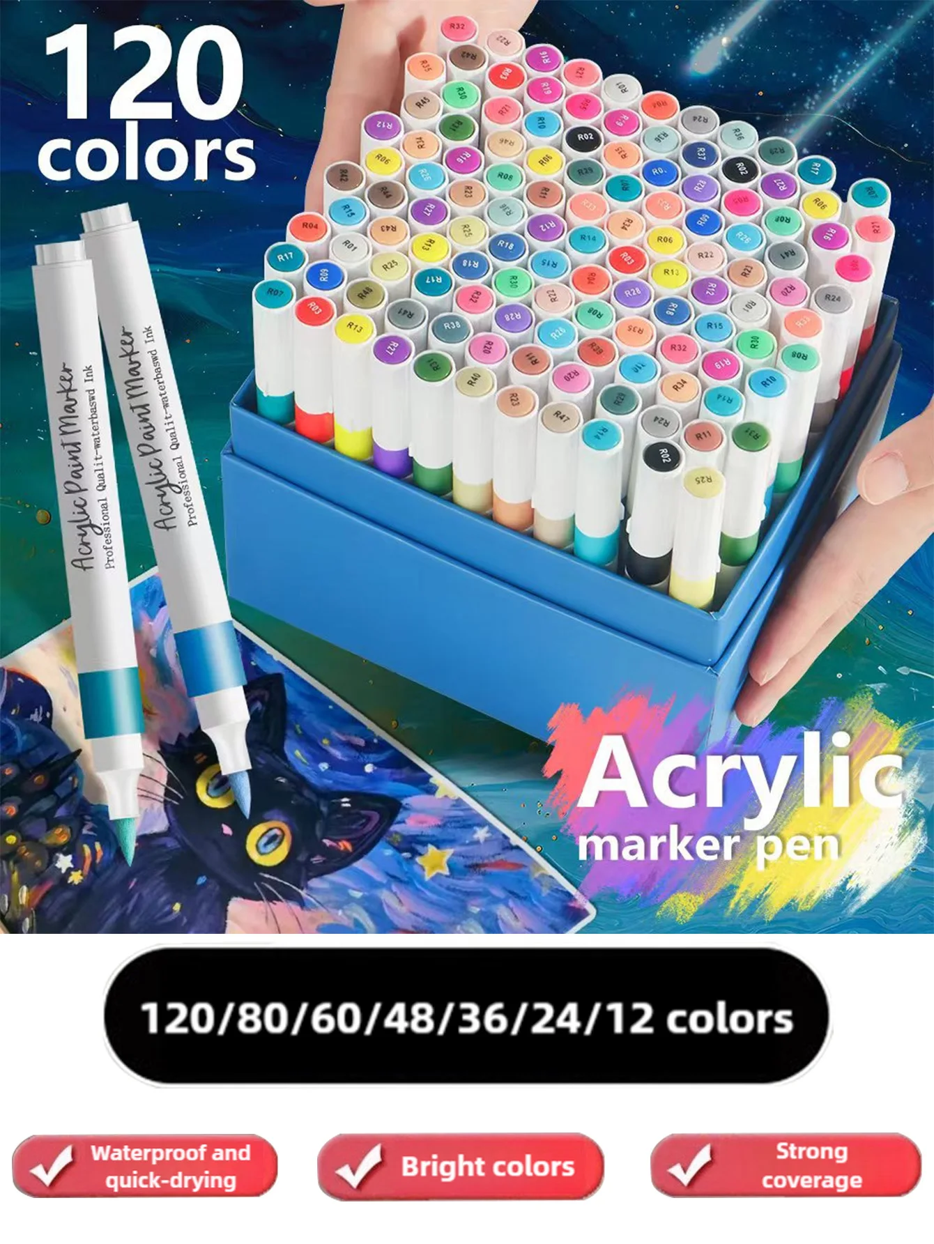 

12/24/36/48/60/80/120 Colors Fashionable Liquid Acrylic Markers, Personalized Soft Tip Design, Colored Ink Pens, Suitable for Calligraphy, Drawing, and Coloring, Essential Watercolor Pens - School Supplies Markers, Back-To-School Gift