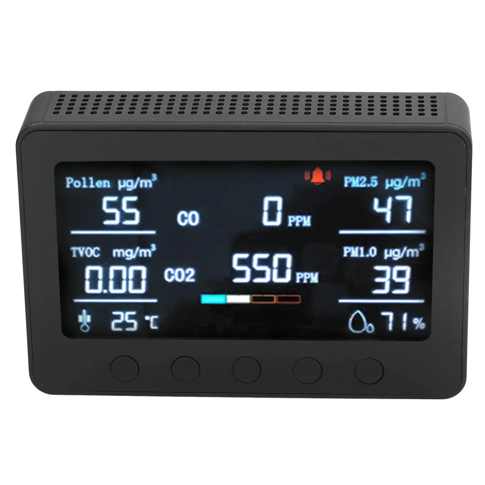 7-in-1 Air Quality Monitor | CO2, Temperature, Humidity, TVOC, PM2.5, PM1.0 & Pollen Detector with Large Display