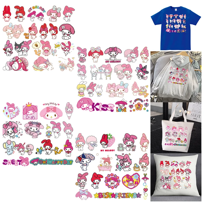 Pink Cute MYMelody DIY Iron On Transfers For Clothing Patches Cartoon Printed Pattern Iron-on Stickers For Clothes