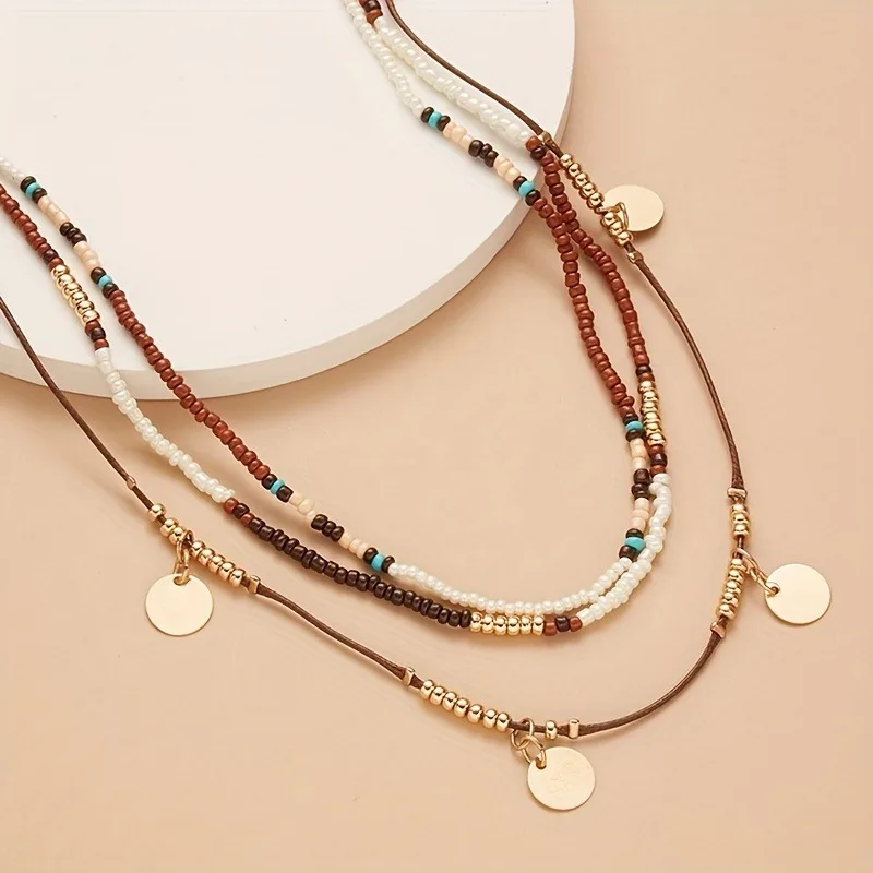 Collar con colgante multicapa con cuentas de estilo étnico bohemio para mujer, accesorios Retro personalizados para fiestas navideñas, joyería