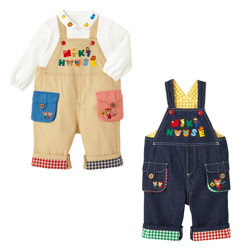 Children\'s Casual Overalls Cartoon Bear Letters Embroidered Jeans Pants Suspenders Trousers Japan Kids Clothes Boys Pantalones