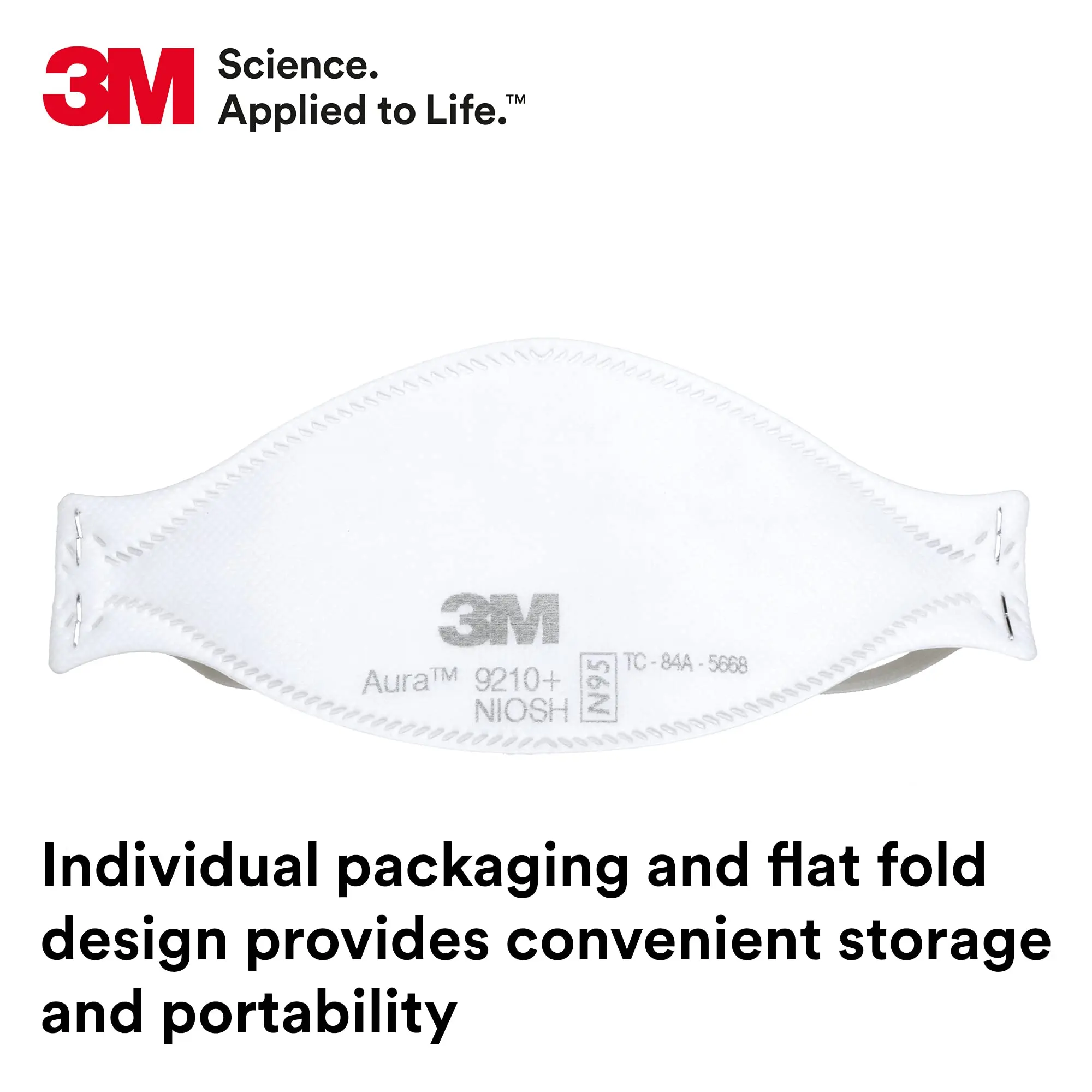 

3M 9210+ Aura Particulate Respirator Disposable Mask NIOSH Stapled Flat Fold Low Profile Design Reduces Eyewear Fogging