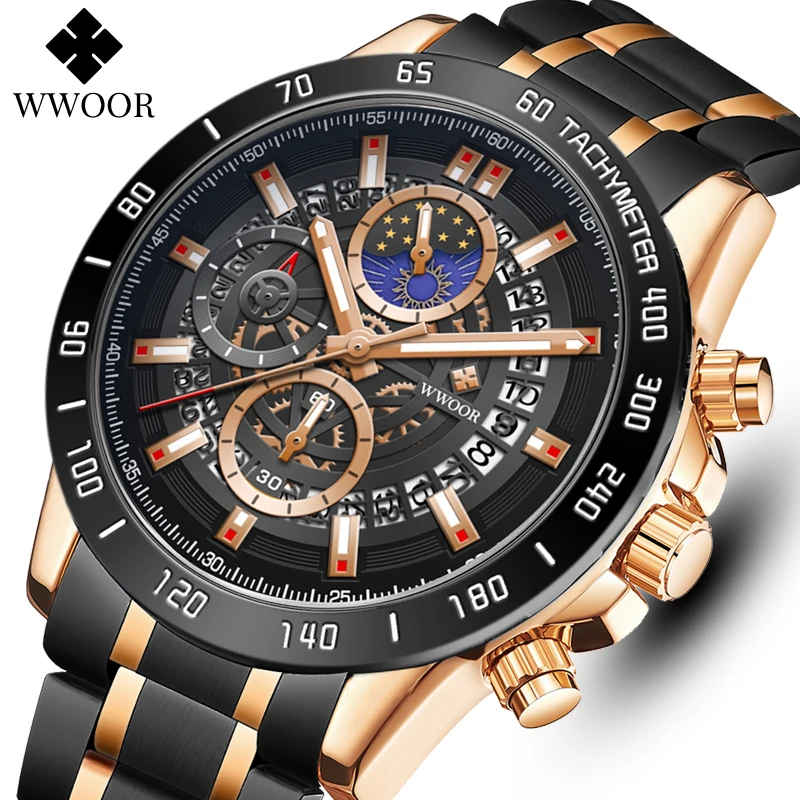 2023 WWOOR Fashion Mens Watch Luxury Automatic Date Quartz Clock Stainless Steel 30ATM Waterproof Mens Watches Relogio Masculino