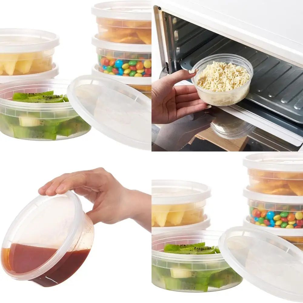 

8oz Clear Disposable Plastic Food Storage Containers with Lids for Takeout, Meal Prep, and Soup - Microwave, Dishwasher, and Fre