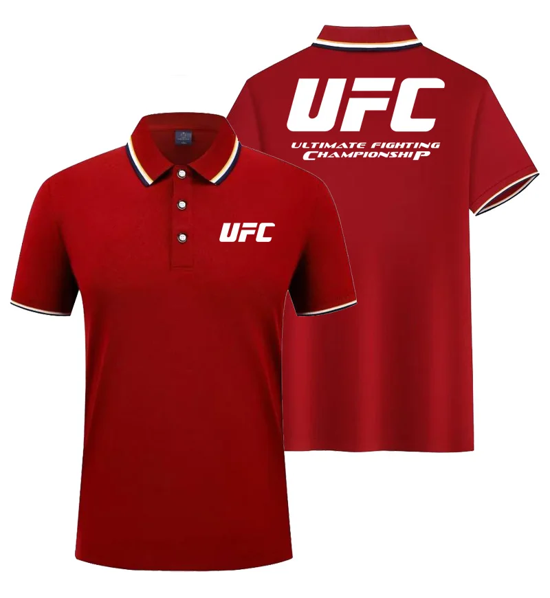 Men's New UFC Logo Printed Business Casual Short Sleeved Polo Shirt, fashionable Short Sleeved Comfortable Breathable Top