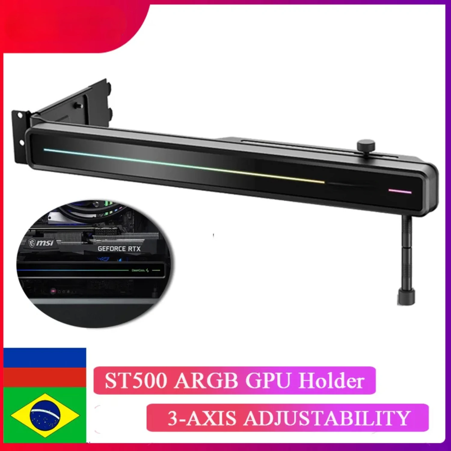 ST500 A-RGB Video Card Holder with 3-Axis Adjustability & Vertical Support for Graphic Cards - VGA Support