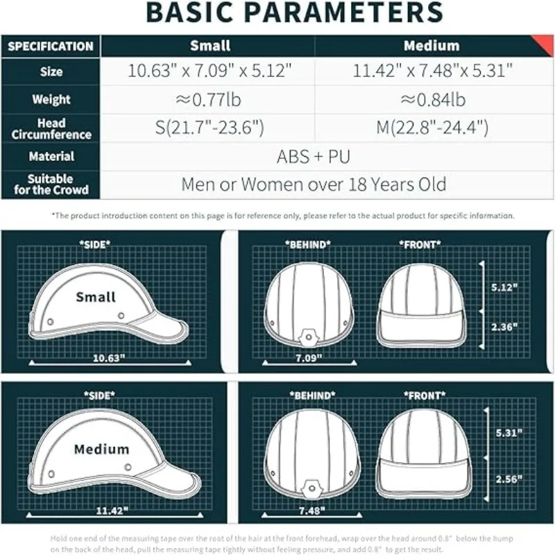 Baseball Cap Style Motorcycle Half Helmet Safety Hard Hat ABS Material Safety Buckle Design Extended Brim Design Summer Cap