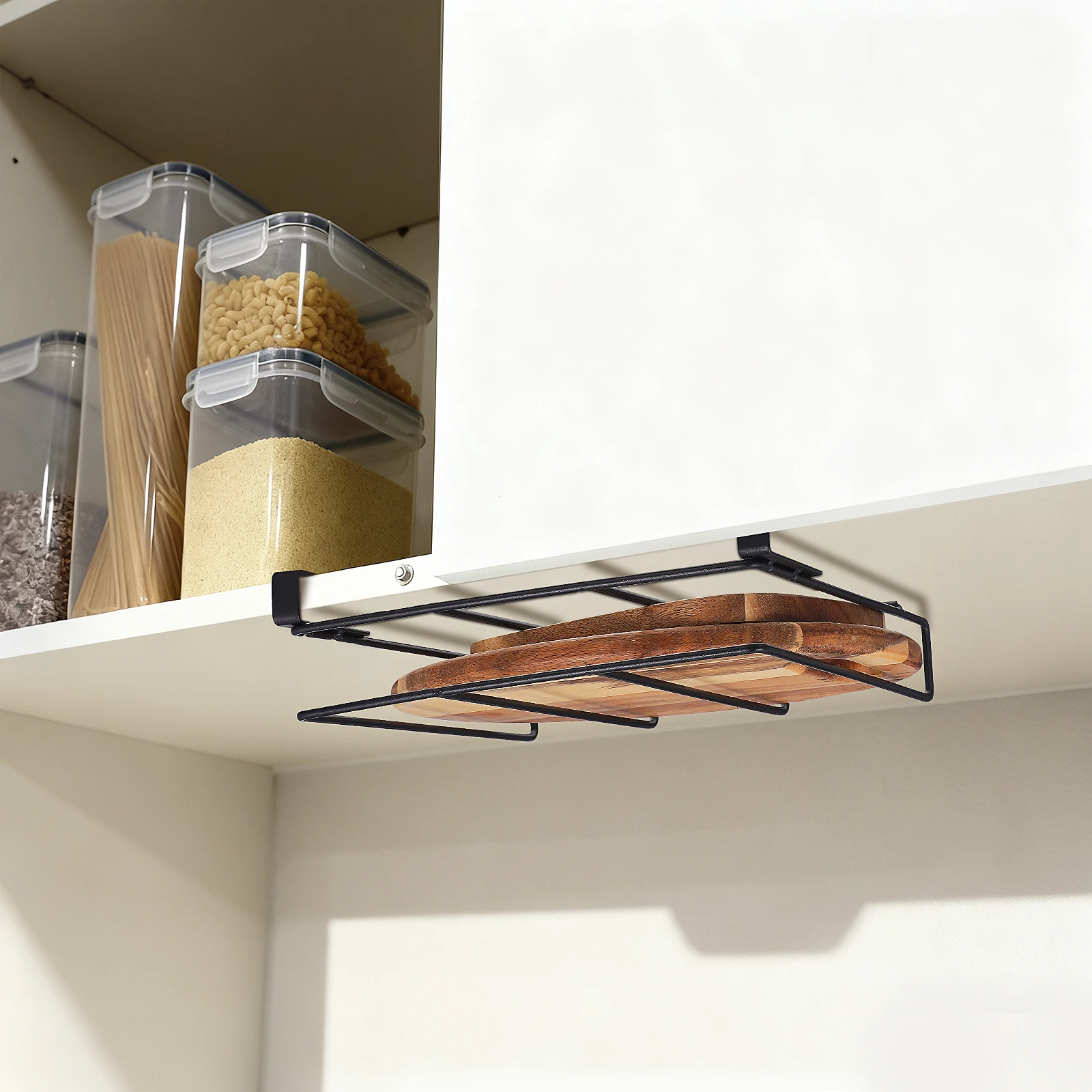 

Cutting Board Organizer Under Cabinet Heavy Load Bearing Rack for Kitchen Utensils Lids Mugs Space Saving Wall Mount Storage