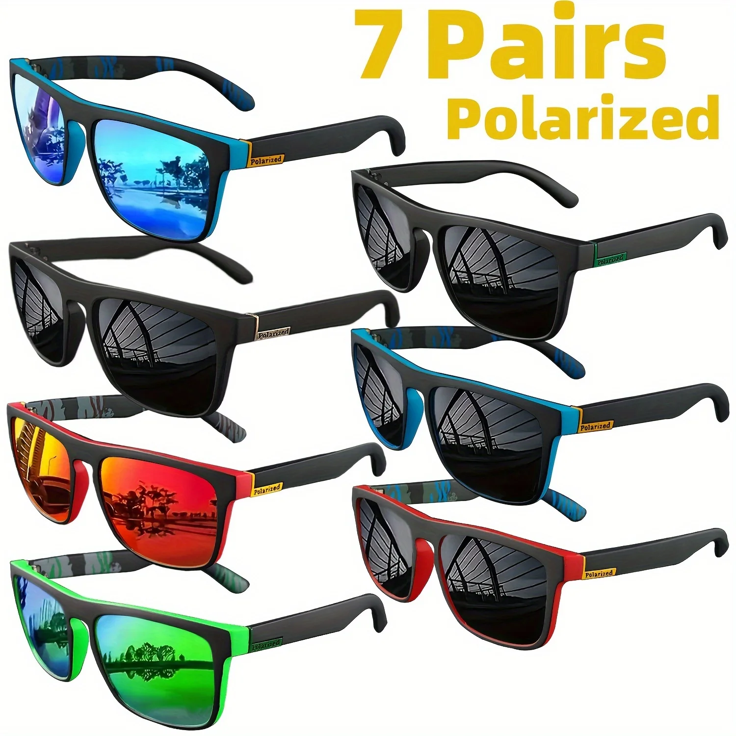 7Pairs Sonderangebot Quadratische Polarisierte Sonnenbrille Anti Glare Sonnenschutz Für Sommer Party Urlaub Reisen Fahren Angeln Gläser – Detail 7
