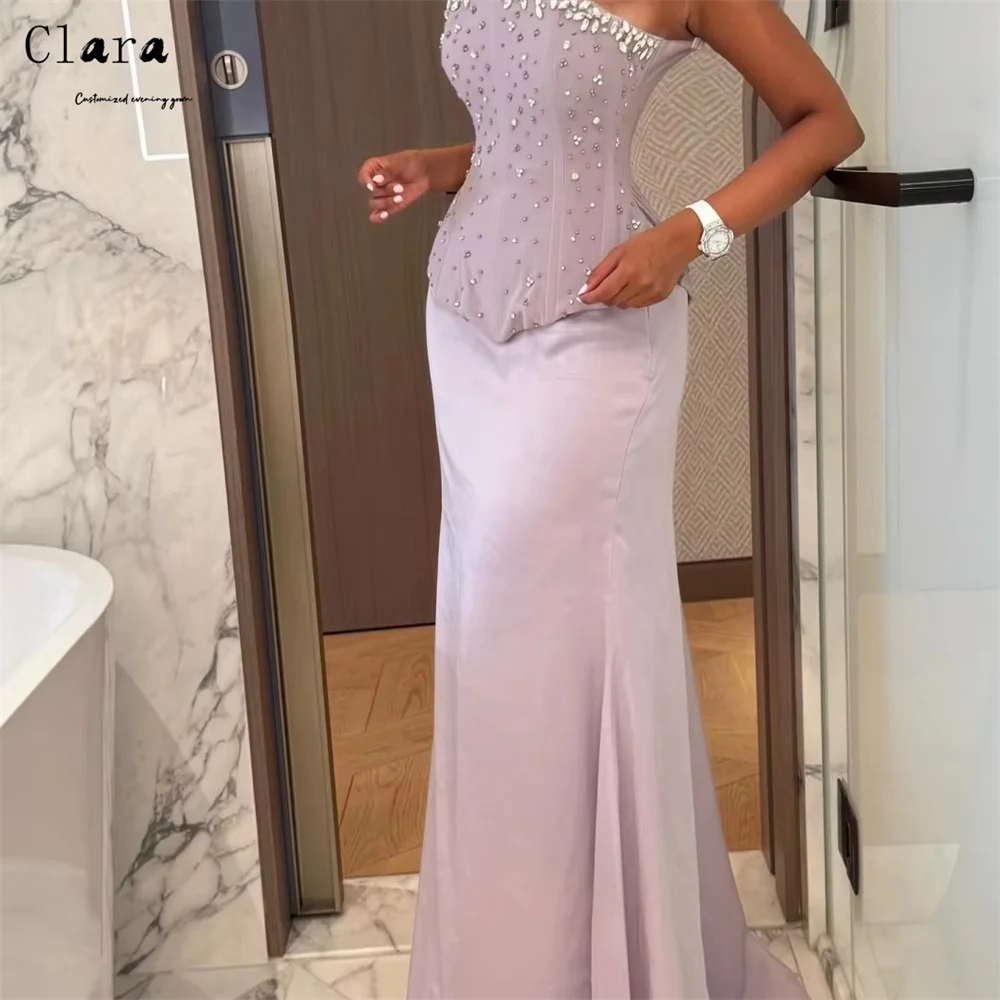 Clara Custom Strass Fischschwanz Trägerlos Ärmellos Damen Ballkleid Kleider 2025, Frau Luxus Abendkleid Langes Ballkleid