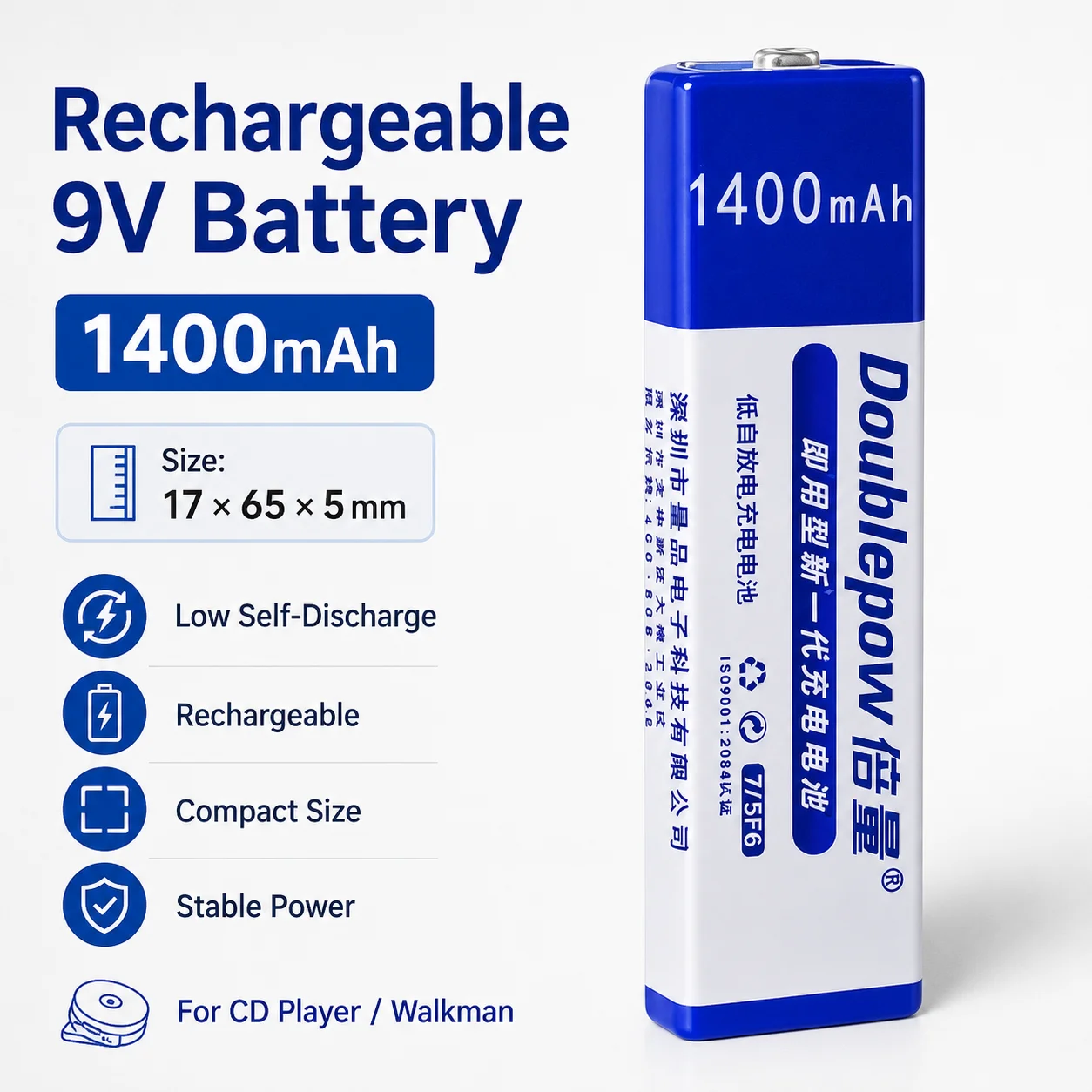 1400mAh 1.2V 7/5F6C NH-14WM Ni-MH Rechargeable Battery for Sony Panasonic MD CD Walkman Players Gumstick Battery Replacement