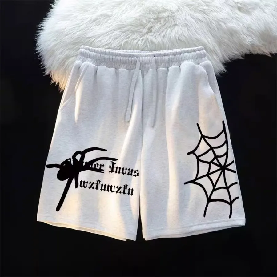 กางเกงบาสเก็ตบอลขาสั้นพิมพ์ลาย Marvel Autumn Spider Web สำหรับผู้ชาย สไตล์ลำลองหลวมๆ และอเนกประสงค์