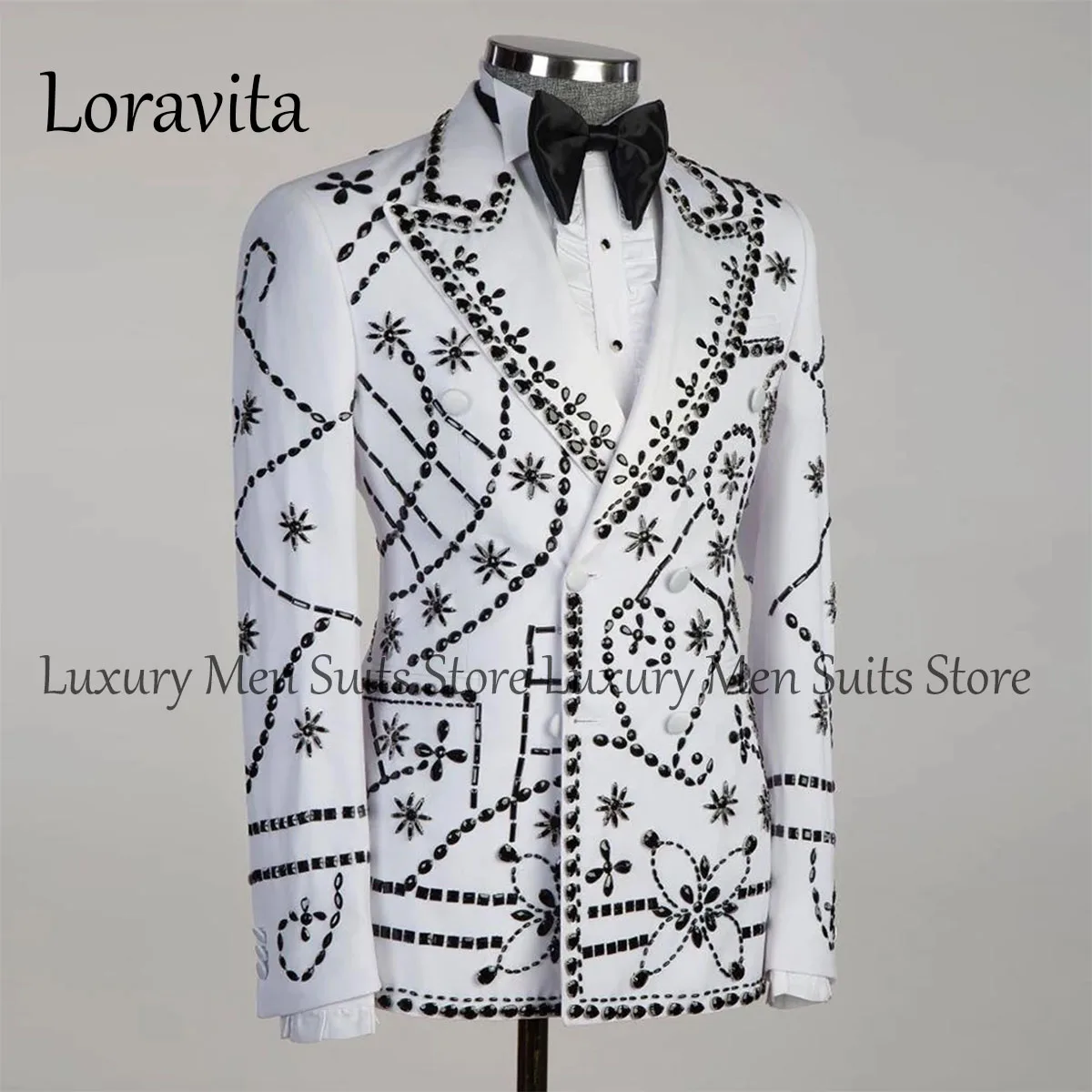 Sparkly Crystal Embroidered Jewelry Tuxedos Men Suits Peaked Lapel Groom Wedding Male Suit Blazers Pants Outfit Dresswear