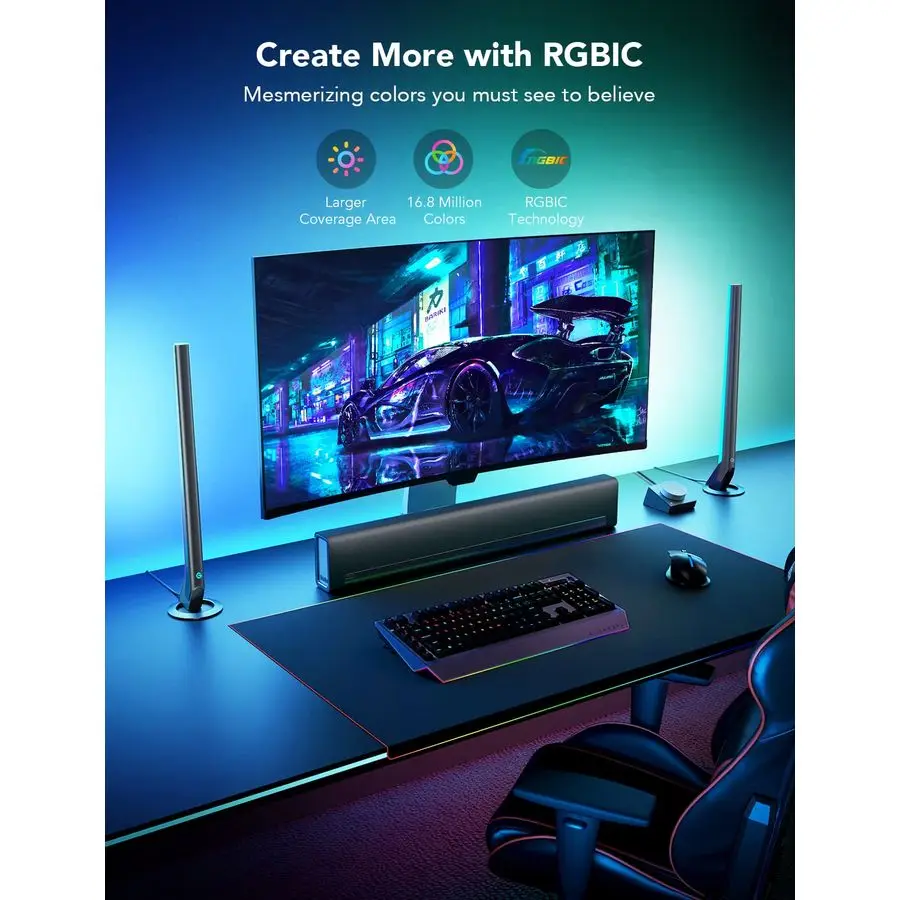 قضبان إضاءة للألعاب RGBIC H6047 مع وحدة تحكم ذكية، وأضواء ألعاب LED ذكية WiFi مع أوضاع موسيقى و60 وضعًا للمشهد المدمج، Wor #4