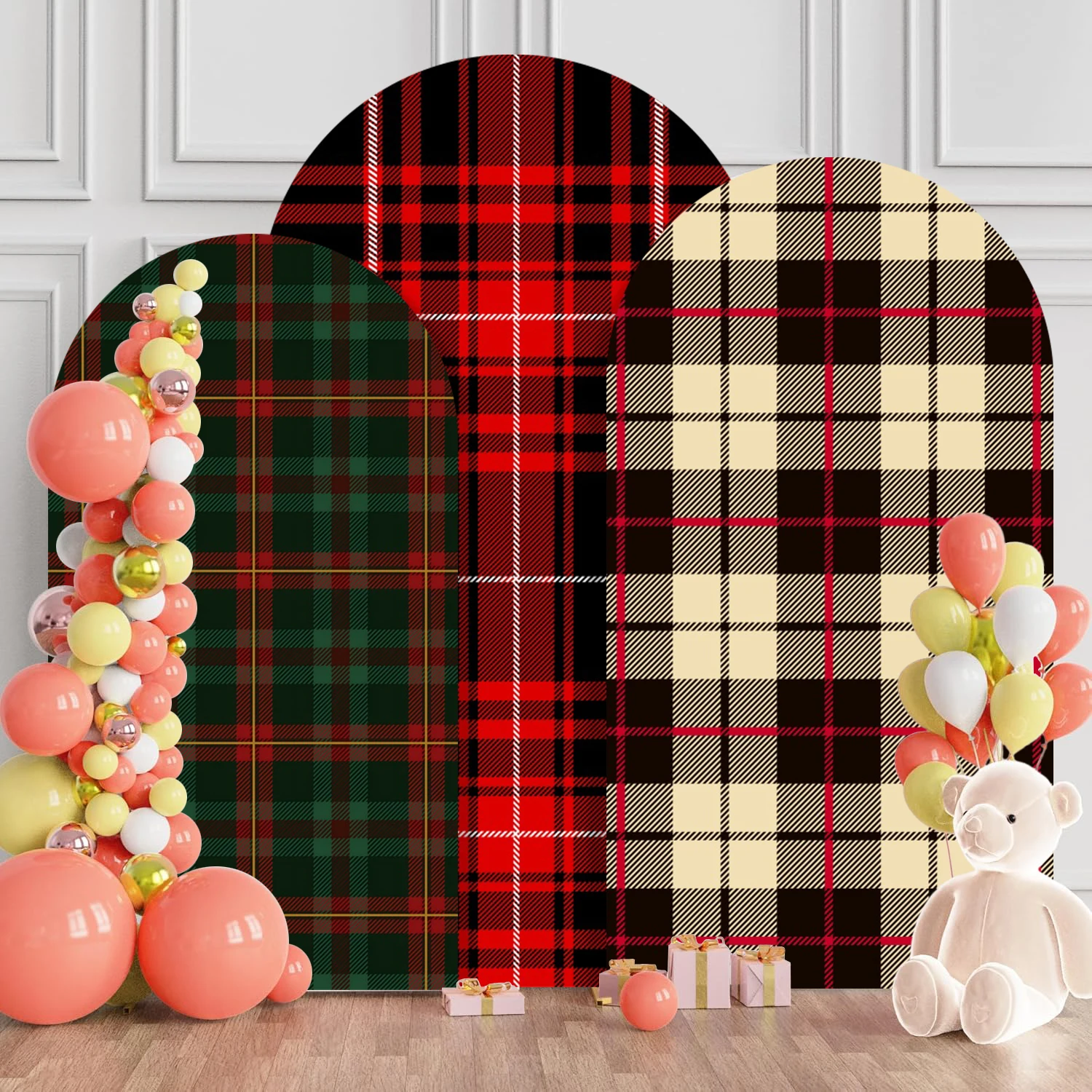 Colorful Checks Arch Cover Background for Birthday Wedding Party Baby Shower Geometric Stripes Custom Elastic Arched Backdrop