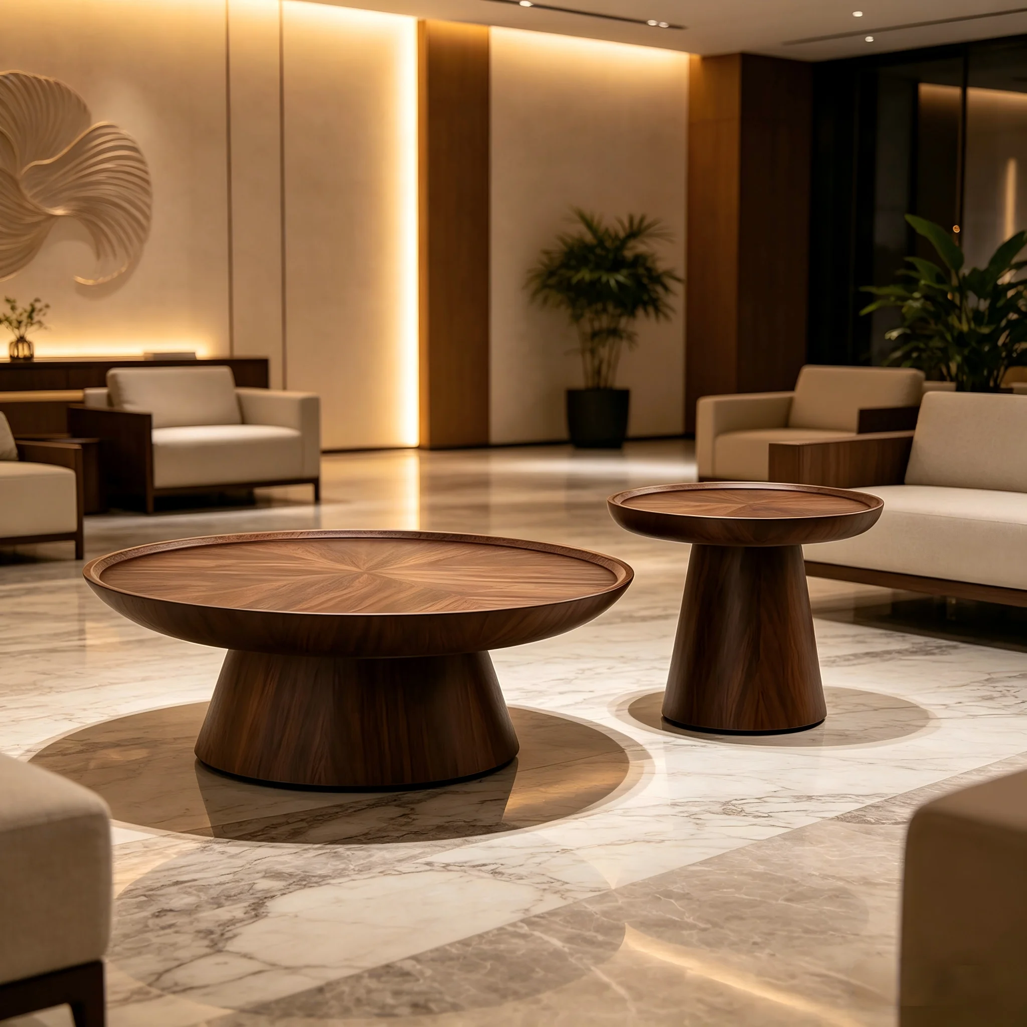 Modern Walnut Round Coffee & Side Table, OEM/ODM Wholesale For Luxury Commercial Use, Customizable Wood Finish