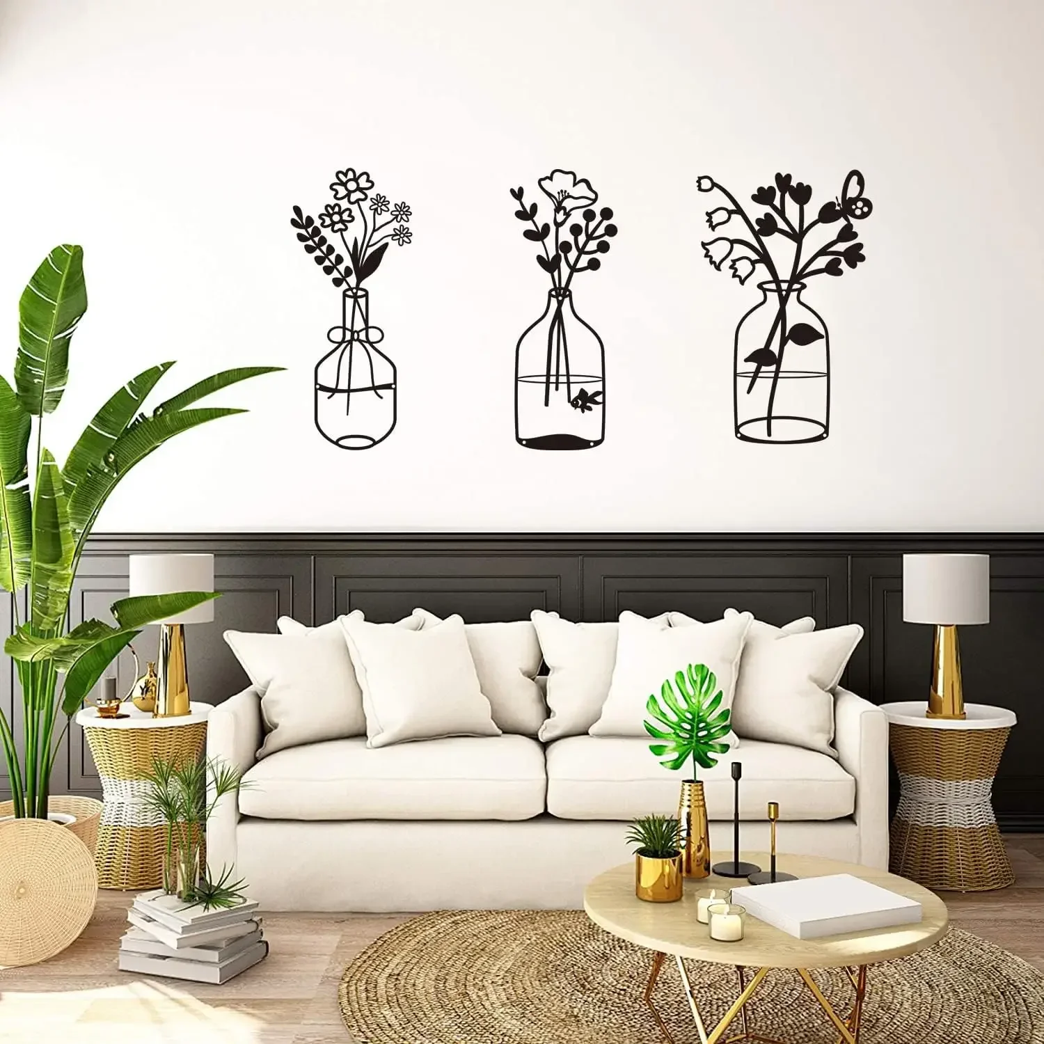 

CIFbuy, 3 шт., черная металлическая Фотографическая ваза, искусство на стену, металлическая фотография, подвесная для помещений, кухни, ванной, спальни