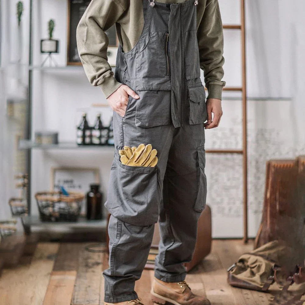 Loose Casual Overalls Men's Straight Overalls Overalls American Retro Ami Khaki Trend All-match One-piece Suspenders Trousers