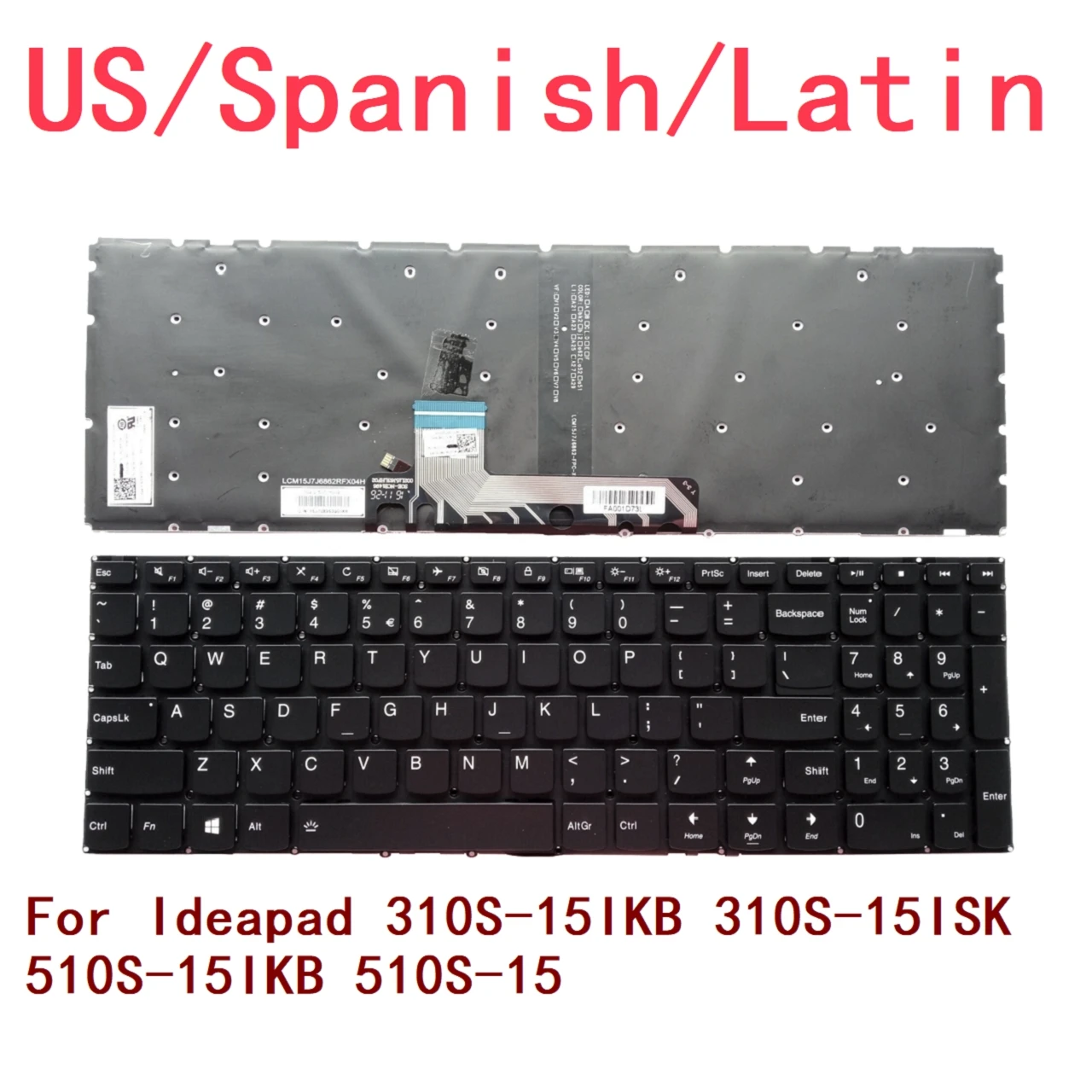 New US Spanish Latin Laptop Backlit Keyboard For Lenovo Ideapad 310S-15IKB 310S-15ISK 510S-15IKB 510S-15 Notebook PC Replacement