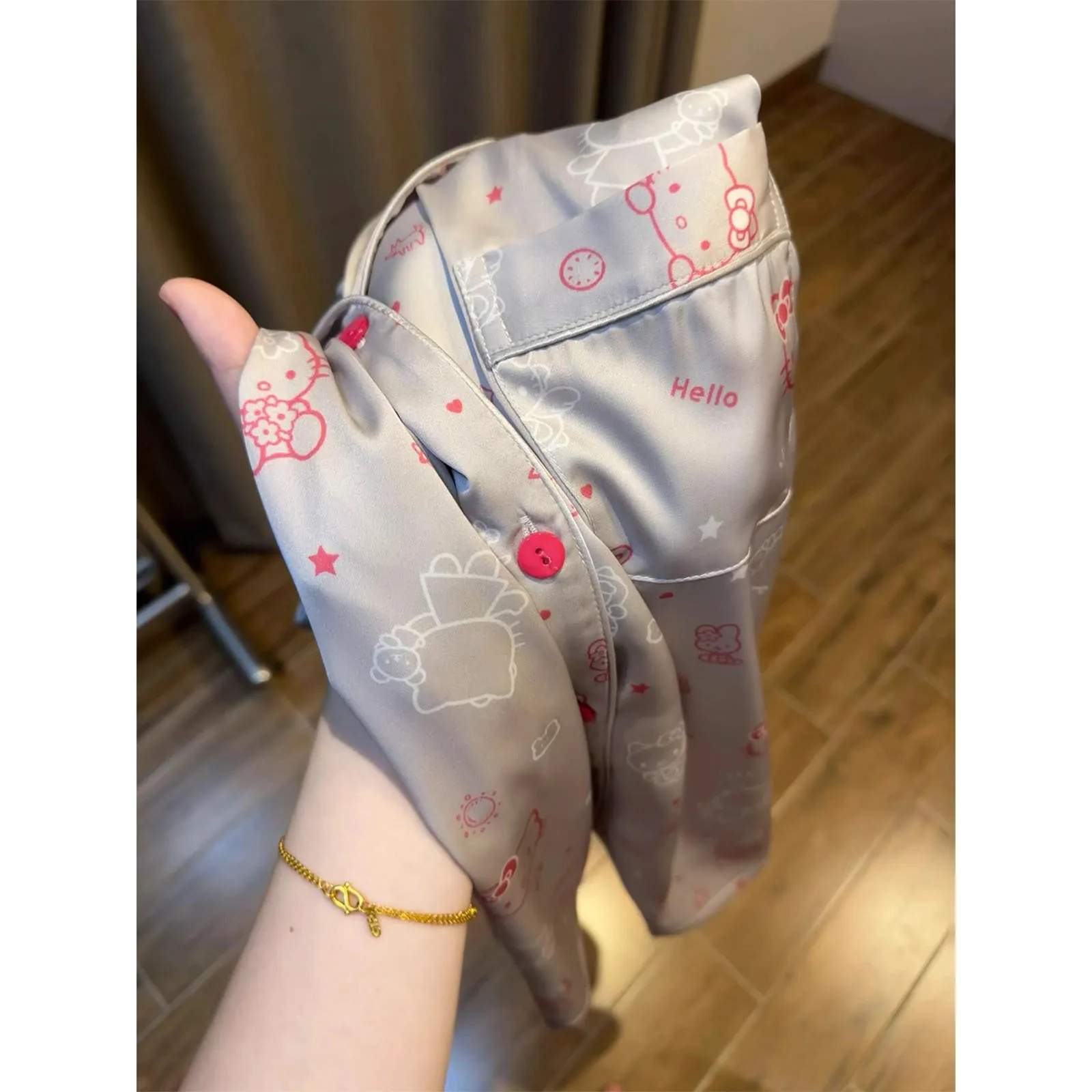 산리오 헬로 키티 잠옷 만화 카와이 긴 소매 바지 홈 의류 패션 라운지웨어 편안한 잠옷 선물