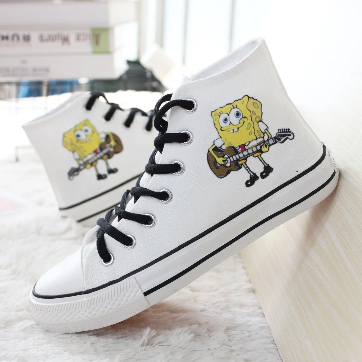 SpongeBob SquarePants Big Star Winter Student Women's Shoes Men's Shoes Couple High Top Canvas Shoes Casual Shoes