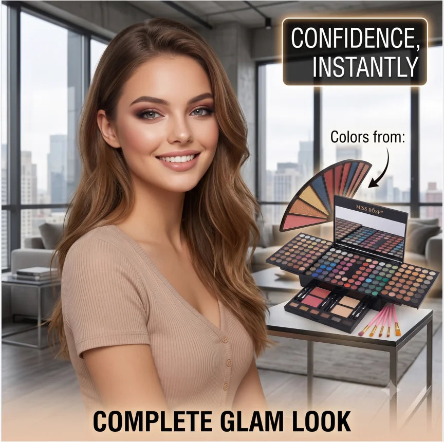 All‑in‑One Makeup Palette Pigmented Matte Shimmer Eyeshadow Blush Contour Kit Full Cosmetic Set for Beginners & Makeup Artists