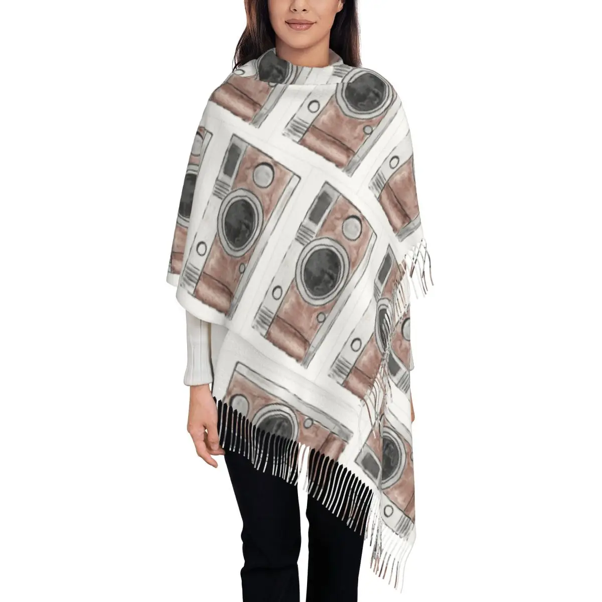 Retro Camera Cameras Scarf Tassel Scarves for Women Soft Warm Shawls and Wraps Long Fall Winter Shawl Wrap