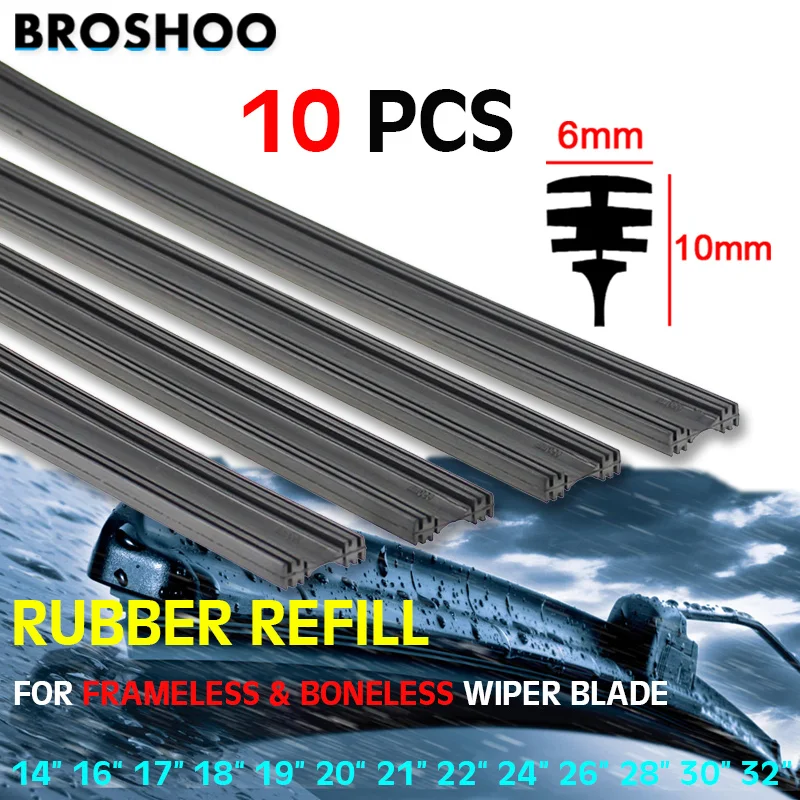 10pcs Universal Car Wiper Blade Rubber Refill Strips for Boneless Frameless Wipers 6mm 14