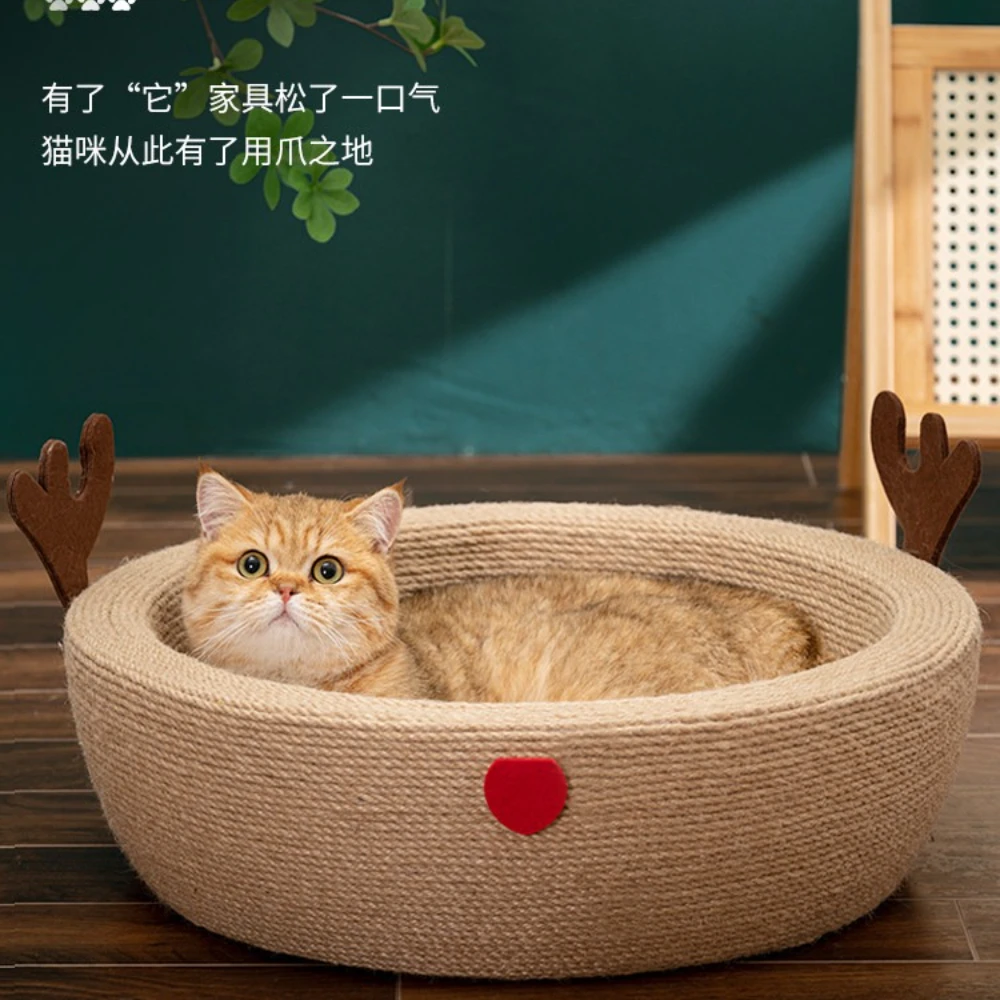 Ultra Premium Sturdy Extra-Large Natural Sisal Cat Scratcher & Bed, Non-Shedding Scratch Bowl, Durable Claw Grinder Toy for Cats