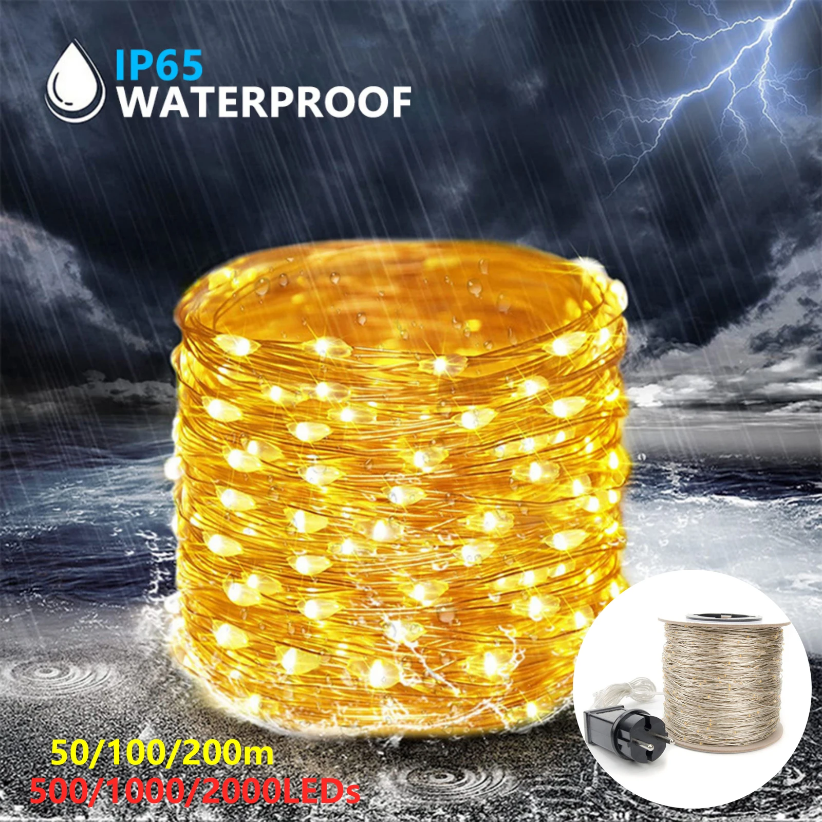 

50M/100M/200M LED String Lights Silver Wire Fairy Lights Christmas Garland for Outdoor Wedding New Year Tree Terrace Party Decor