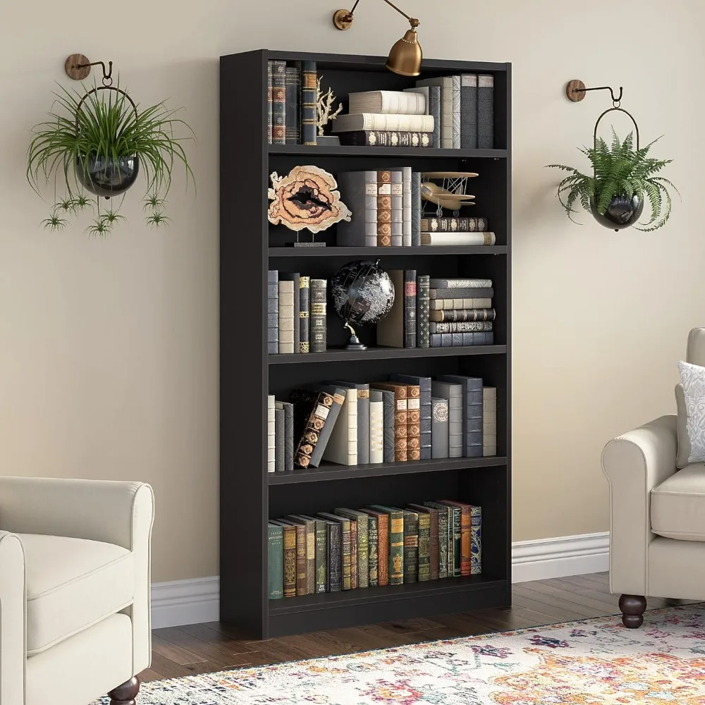 Universal Tall 5 Shelf Bookcase in Black