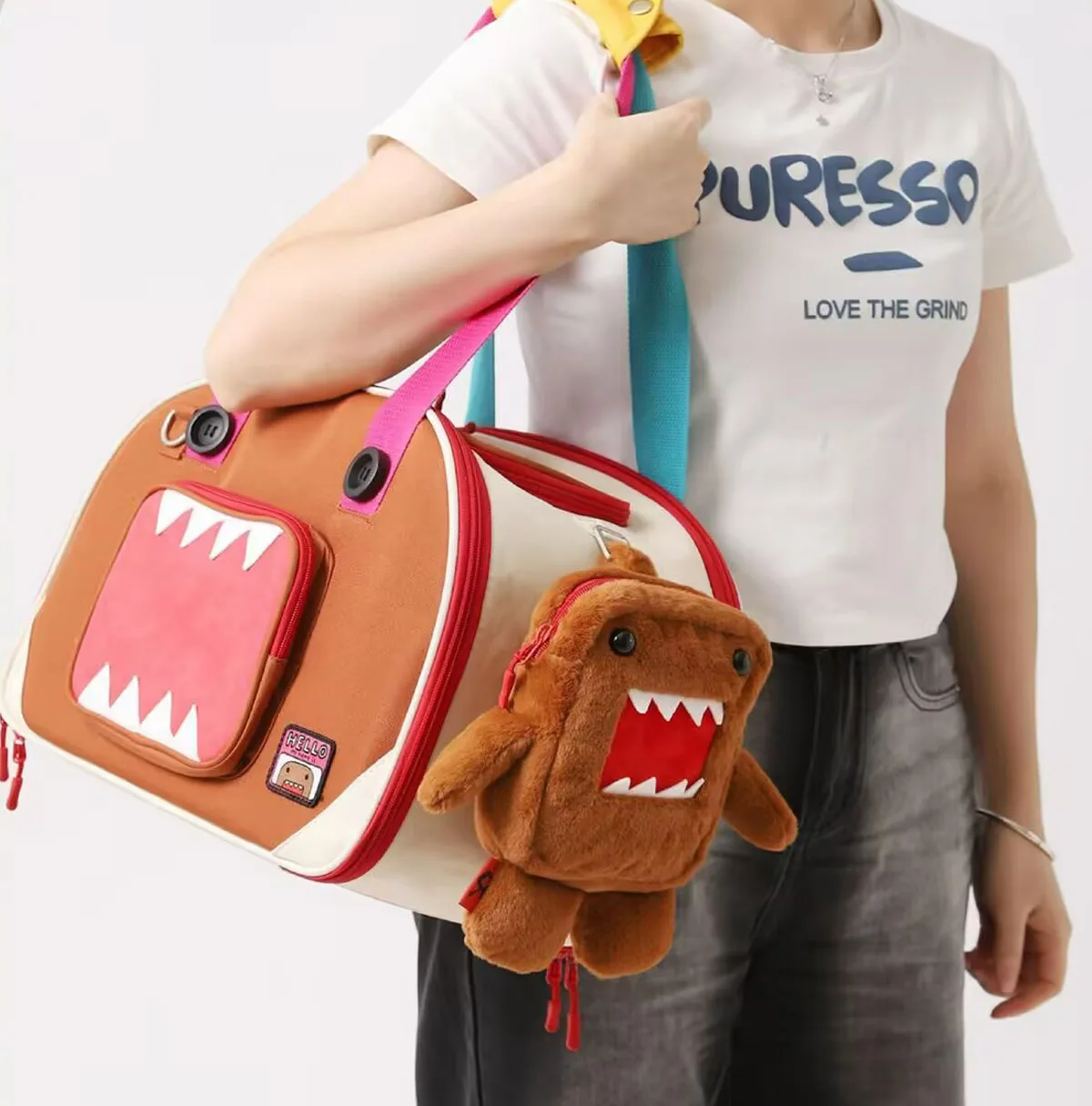 Cute Domo Kun Colorful Series Plush Stuffed Crossbody Bags for Women Small Phone Shoulder Messenger Bag Hanging Storage Pockets