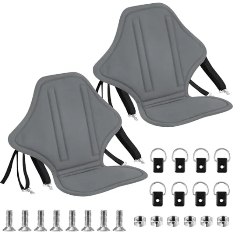 

Pack Padded Kayak Seat Fishing Boat Seat with Storage Bag 8 Fixed D Rings Screws Detachable Paddle Board Canoe Chair with Adjus