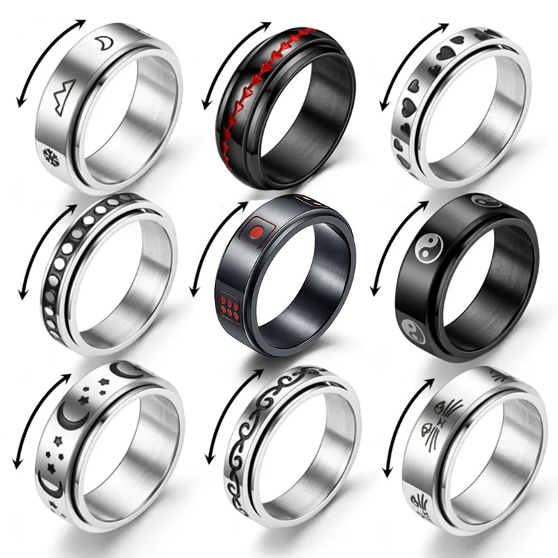 

Anxiety Ring For Women Men Moon Fidgets Rings Trend Punk Rings Fashion Jewelry Stainless Steel Anti Stress Ring Rotate Gifts