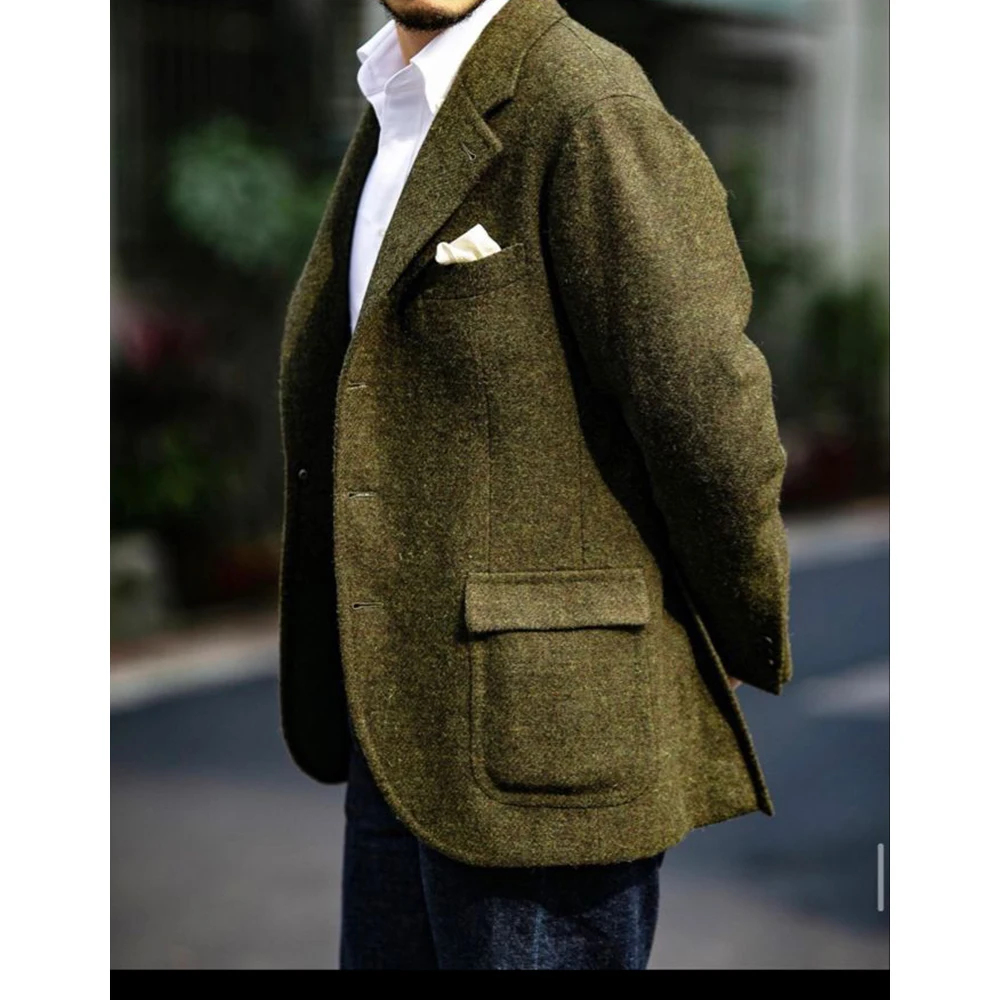 

Men Wool Suit Jacket Single Breasted Casual Fashion Slim Fit Comfortable Elegant Blazer Business Office Wear Mens Tweed Coat For