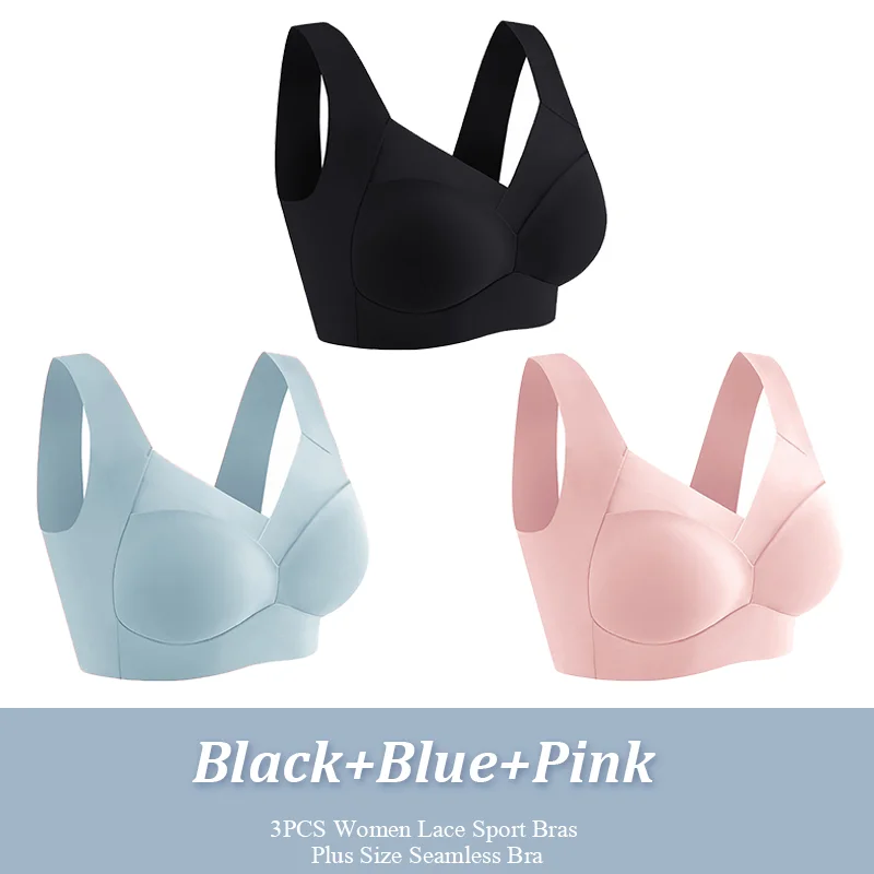 3 Stuks Vrouwen Sport Bh Plus Size Naadloze Kanten Beha Bralette Backless Dame Brasserie Vest Vrouwelijke Verzamelt Schokbestendig draadloze Top