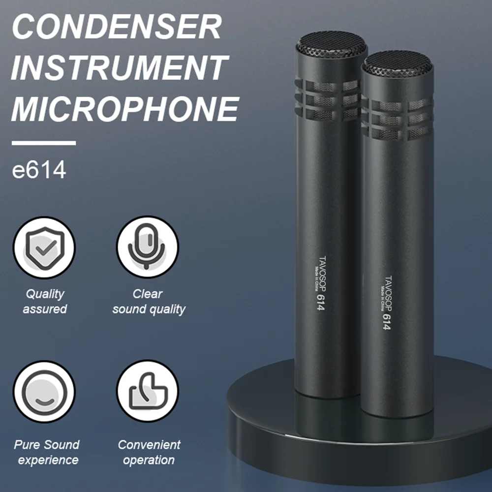Micrófono Dinámico Profesional con Cable Metálico E614 para Batería, Micrófono para Instrumentos con Soporte de Brazo y Clip para Guitarra y Batería